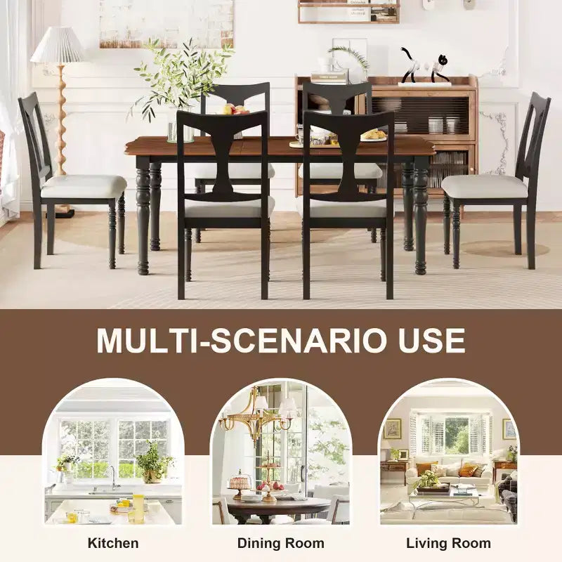 GDFStudio Grant 7-Piece Dining Table Set with 60 to 78 Extendable Wood Table (Set of 6)