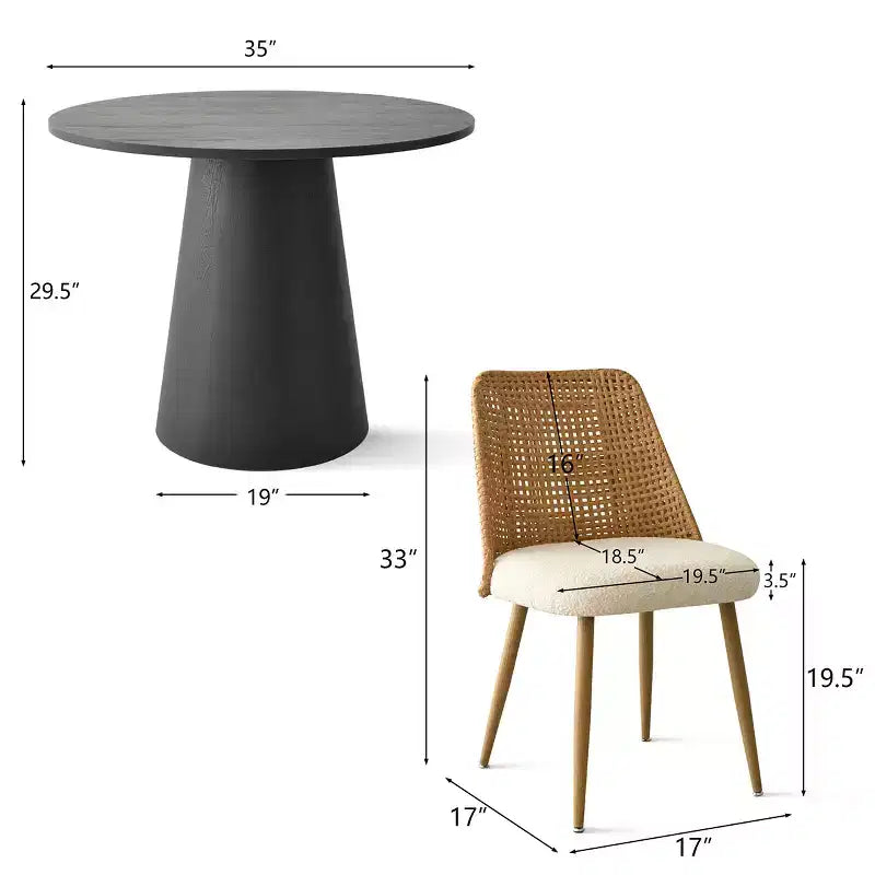 5-Piece Round Dining Set, 35 Pedestal Table and Upholstered Dining Chairs with Rattan Backs, Ideal for Dining Room-Panipeachy