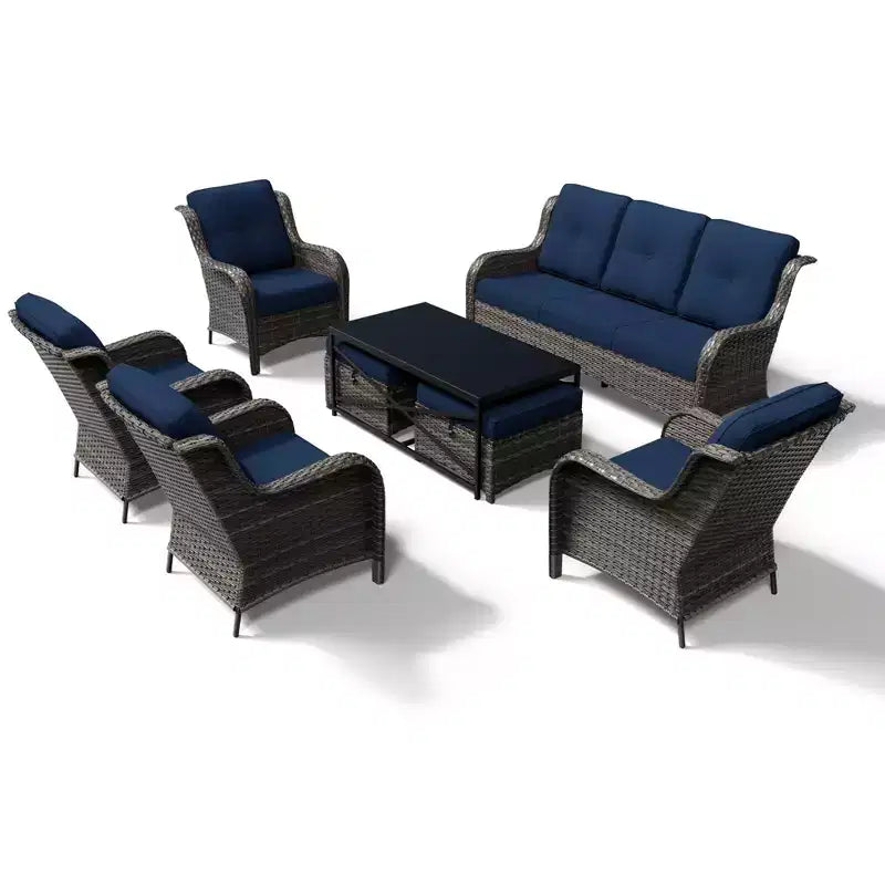 UPTIOT All-Weather Outdoor Sofa Set with Convertible Ottoman and Coffee Table