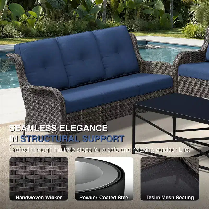 UPTIOT All-Weather Outdoor Sofa Set with Convertible Ottoman and Coffee Table