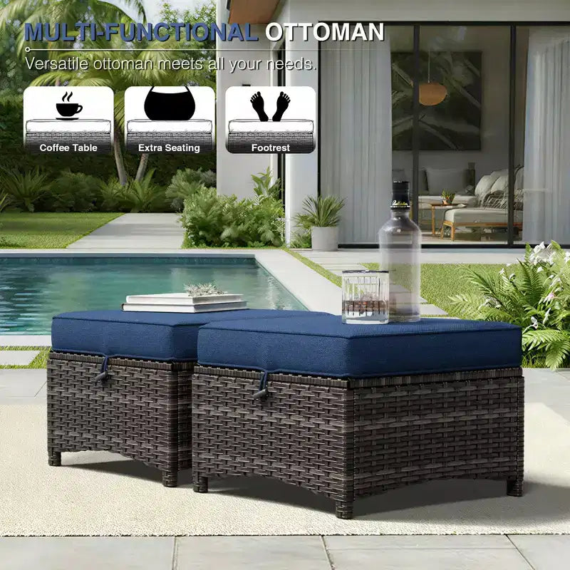 UPTIOT All-Weather Outdoor Sofa Set with Convertible Ottoman and Coffee Table