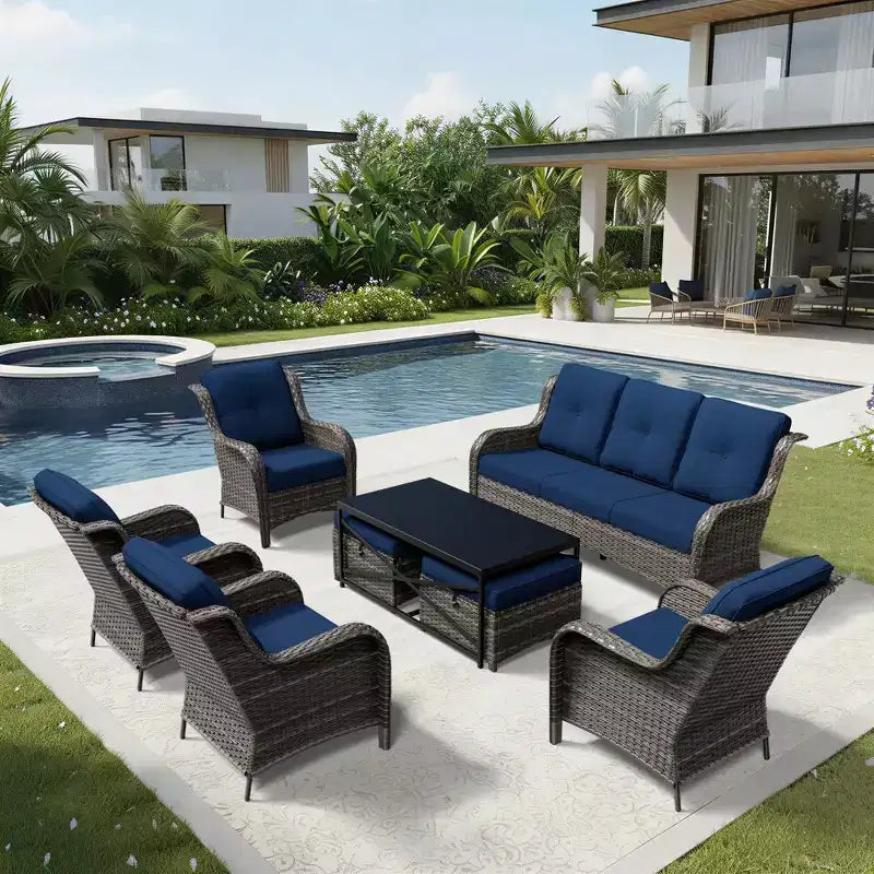 UPTIOT All-Weather Outdoor Sofa Set with Convertible Ottoman and Coffee Table