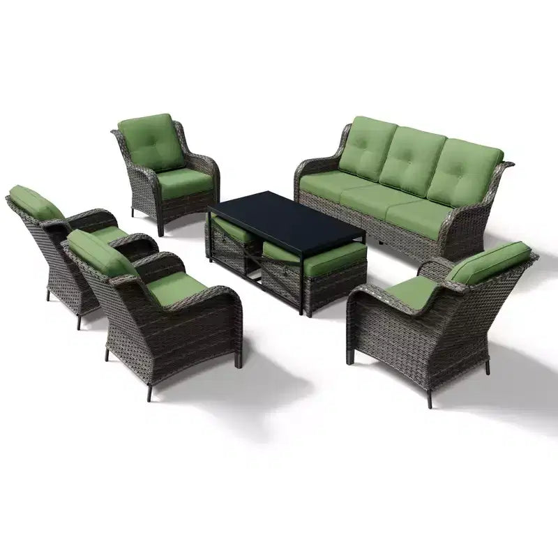 UPTIOT All-Weather Outdoor Sofa Set with Convertible Ottoman and Coffee Table