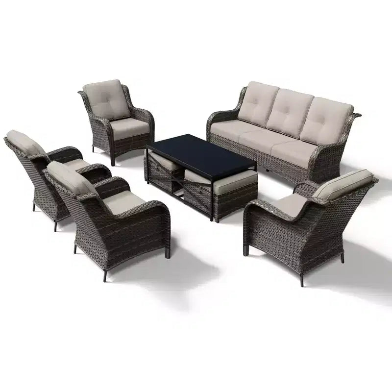 UPTIOT All-Weather Outdoor Sofa Set with Convertible Ottoman and Coffee Table