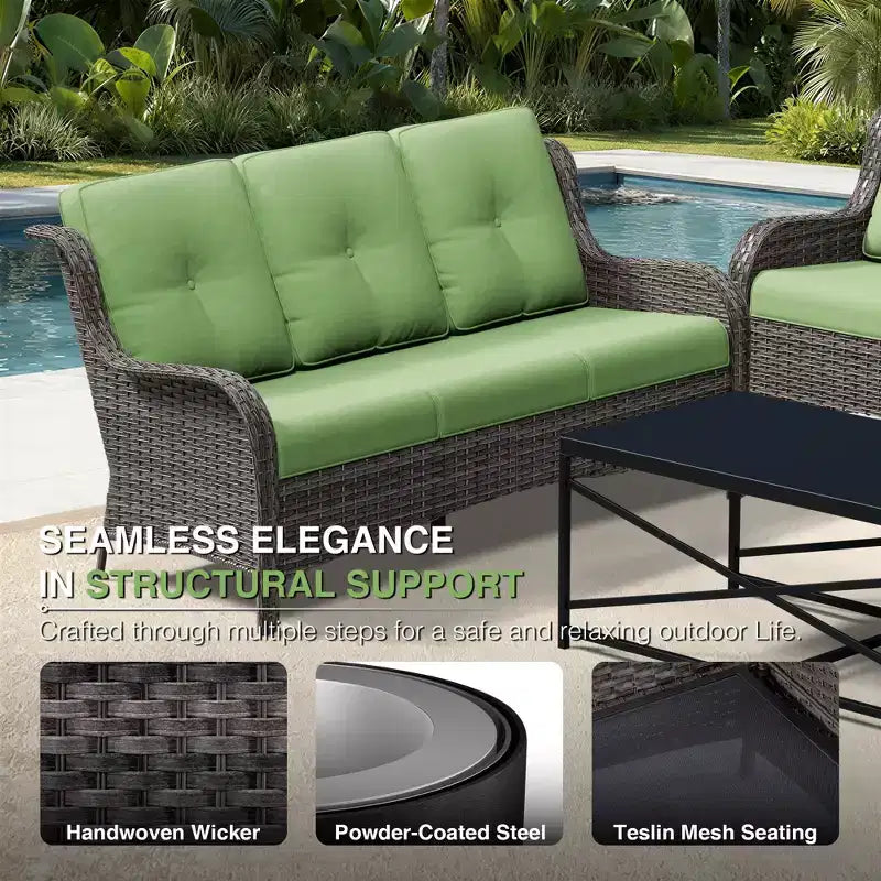 UPTIOT All-Weather Outdoor Sofa Set with Convertible Ottoman and Coffee Table