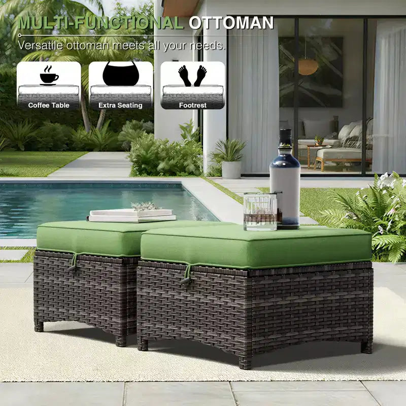 UPTIOT All-Weather Outdoor Sofa Set with Convertible Ottoman and Coffee Table