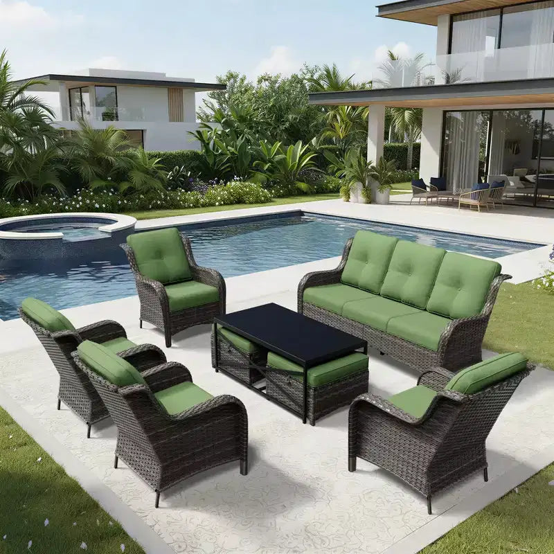 UPTIOT All-Weather Outdoor Sofa Set with Convertible Ottoman and Coffee Table