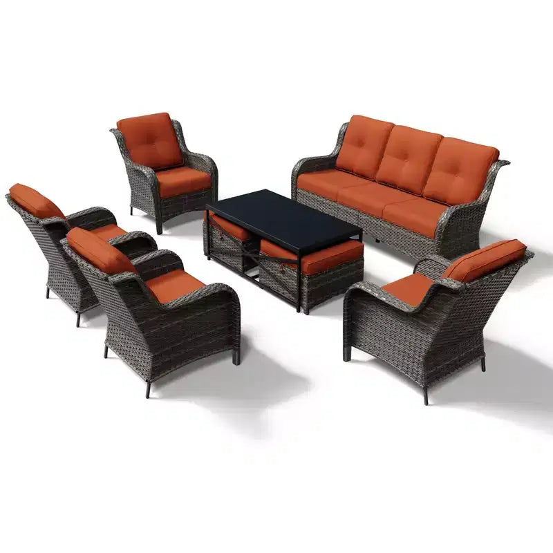 UPTIOT All-Weather Outdoor Sofa Set with Convertible Ottoman and Coffee Table