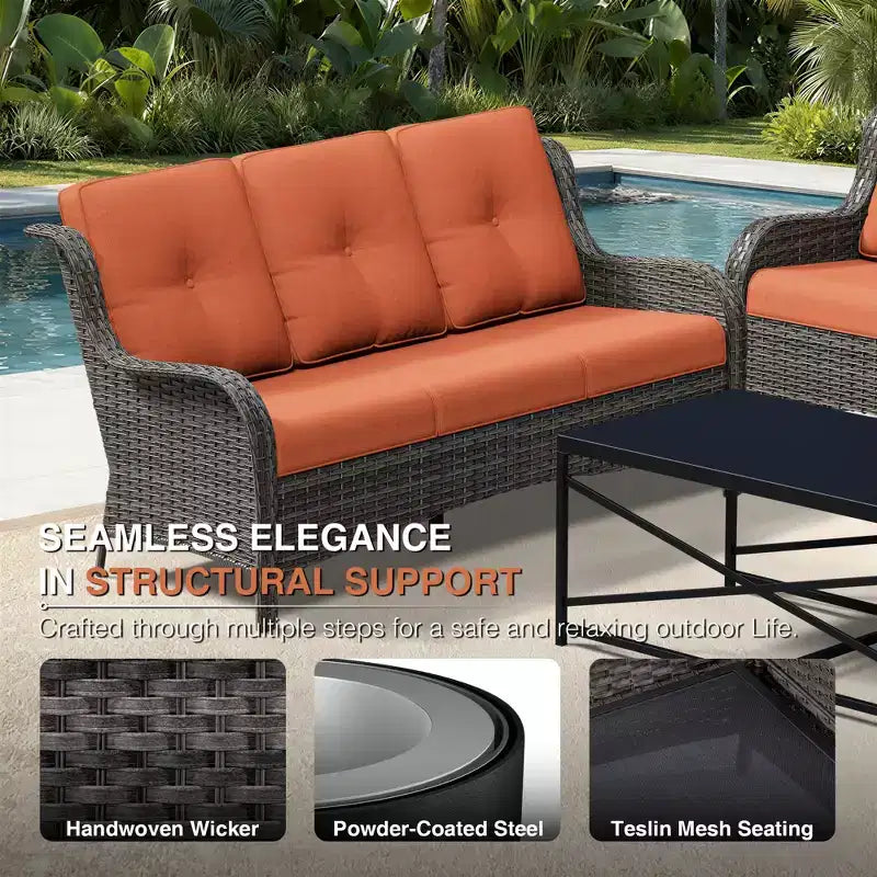 UPTIOT All-Weather Outdoor Sofa Set with Convertible Ottoman and Coffee Table