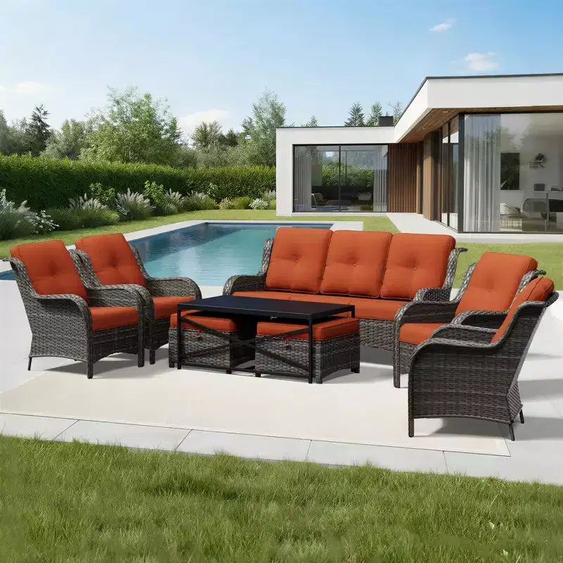 UPTIOT All-Weather Outdoor Sofa Set with Convertible Ottoman and Coffee Table