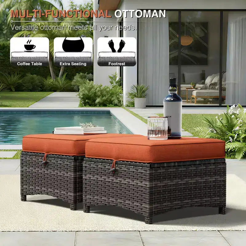 UPTIOT All-Weather Outdoor Sofa Set with Convertible Ottoman and Coffee Table