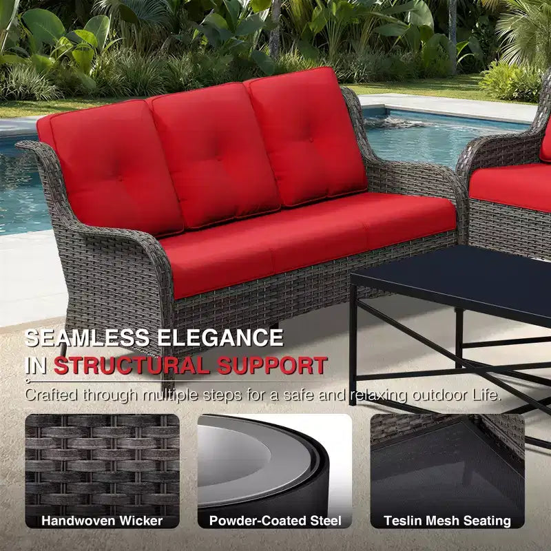 UPTIOT All-Weather Outdoor Sofa Set with Convertible Ottoman and Coffee Table