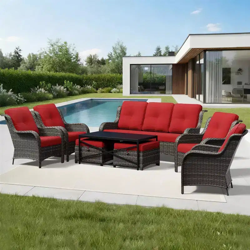 UPTIOT All-Weather Outdoor Sofa Set with Convertible Ottoman and Coffee Table