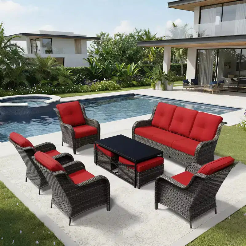 UPTIOT All-Weather Outdoor Sofa Set with Convertible Ottoman and Coffee Table