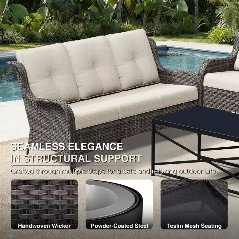 UPTIOT All-Weather Outdoor Sofa Set with Convertible Ottoman and Coffee Table