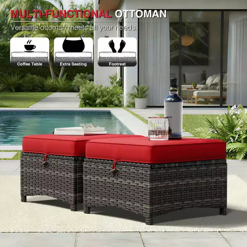 UPTIOT All-Weather Outdoor Sofa Set with Convertible Ottoman and Coffee Table