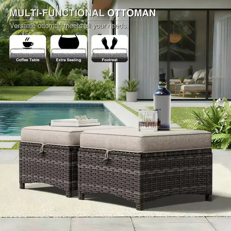 UPTIOT All-Weather Outdoor Sofa Set with Convertible Ottoman and Coffee Table