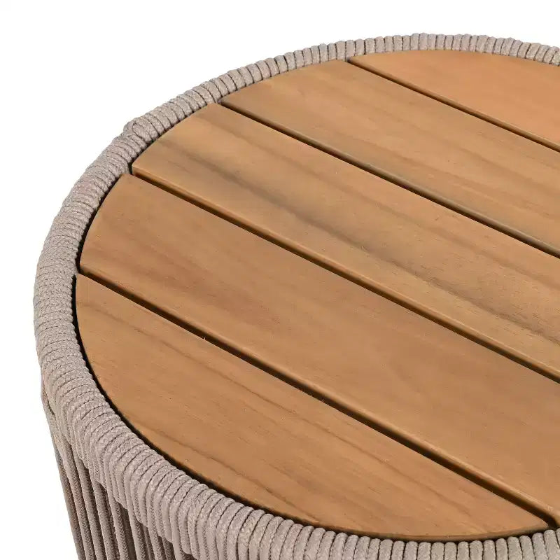 Christopher Knight Home Yamina Modern 2 Piece Outdoor Rope Swivel Chair and Acacia Wood Side Table Set