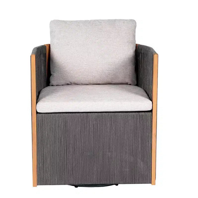 Christopher Knight Home Yamina Modern 2 Piece Outdoor Rope Swivel Chair and Acacia Wood Side Table Set