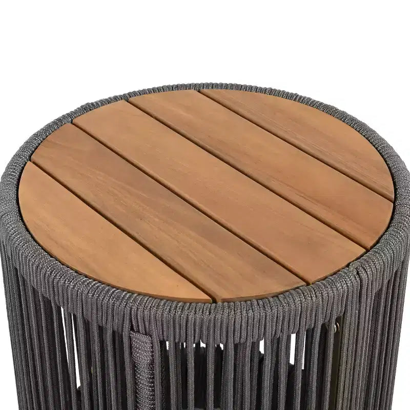 Christopher Knight Home Yamina Modern 2 Piece Outdoor Rope Swivel Chair and Acacia Wood Side Table Set