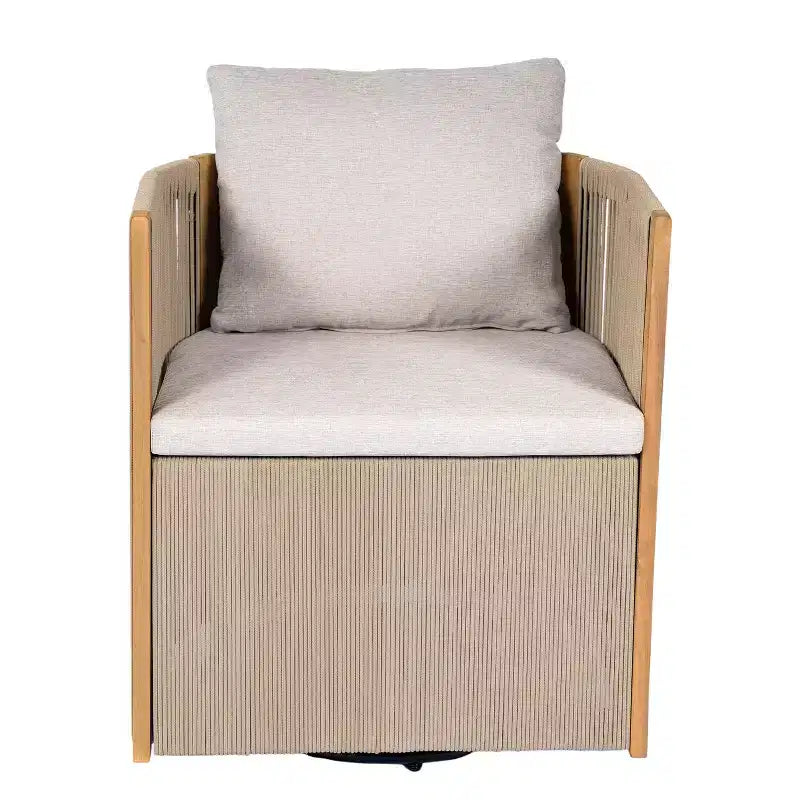 Christopher Knight Home Yamina Modern 2 Piece Outdoor Rope Swivel Chair and Acacia Wood Side Table Set