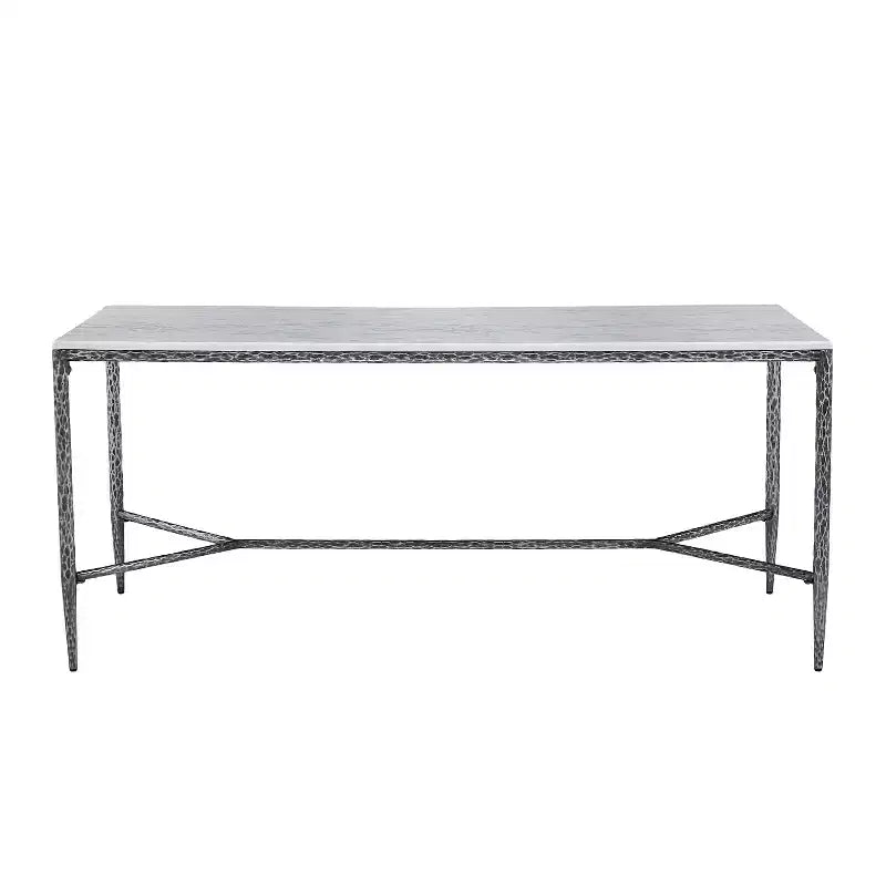 Christopher Knight Home Yvanna 7 Piece Industrial Luxe Hand-Forged Sintered Stone Dining Table with Upholstered Dining Arm Chairs