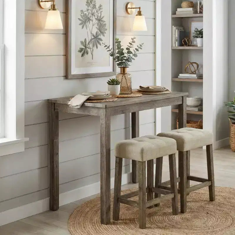 GDFStudio Bennett Transitional Wood 3-Piece Counter Height Dining Set with Biscuit-Tufted Cushioned Stools