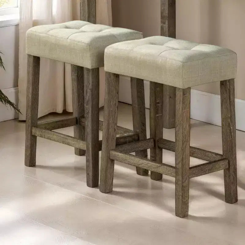 GDFStudio Bennett Transitional Wood 3-Piece Counter Height Dining Set with Biscuit-Tufted Cushioned Stools