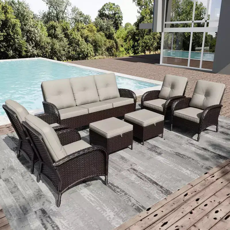 UPTIOT Outdoor Swivel Chair Set: 1 Sofa, 4 Swivel Chairs, 2 Ottomans & All-Weather Design