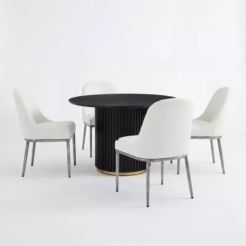 Christopher Knight Home Linnea Industrial 5 Piece Upholstered Dining Chairs with Round Pedestal Dining Table