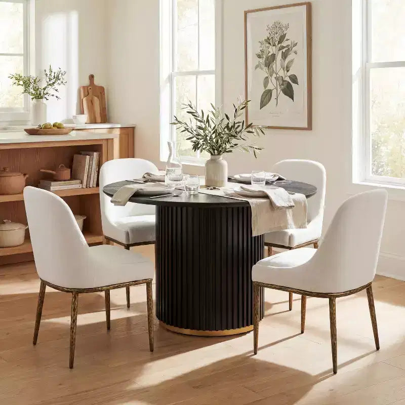 Christopher Knight Home Linnea Industrial 5 Piece Upholstered Dining Chairs with Round Pedestal Dining Table