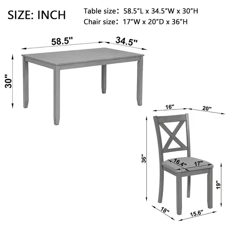 GDFStudio Loren Modern 7-Piece Solid Wood Upholstered Dining Table and Chairs Set