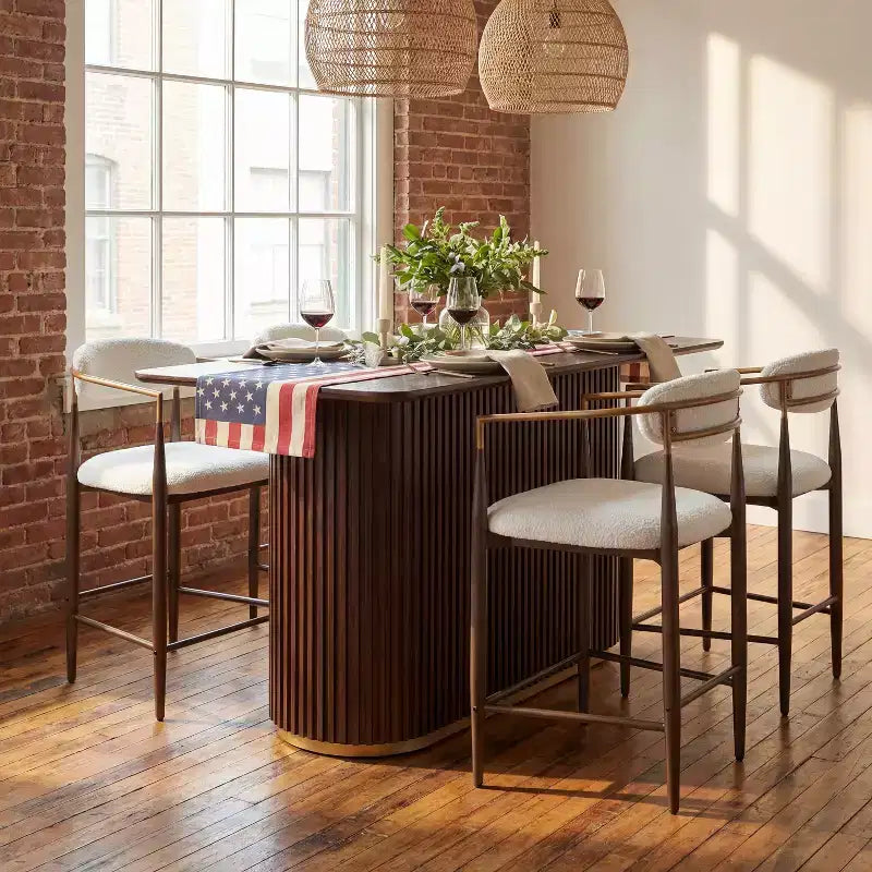 Christopher Knight Home Iwinie Modern 5 Piece Dining Set with Pedestal Wooden Table and Metal Upholstered Counter Stools