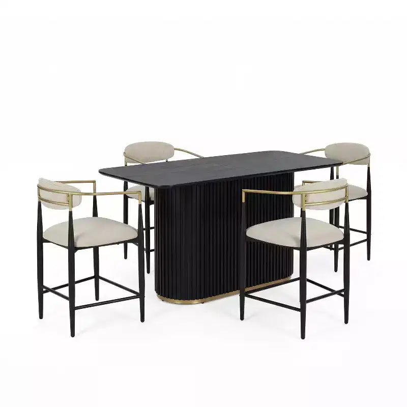 Christopher Knight Home Iwinie Modern 5 Piece Dining Set with Pedestal Wooden Table and Metal Upholstered Counter Stools