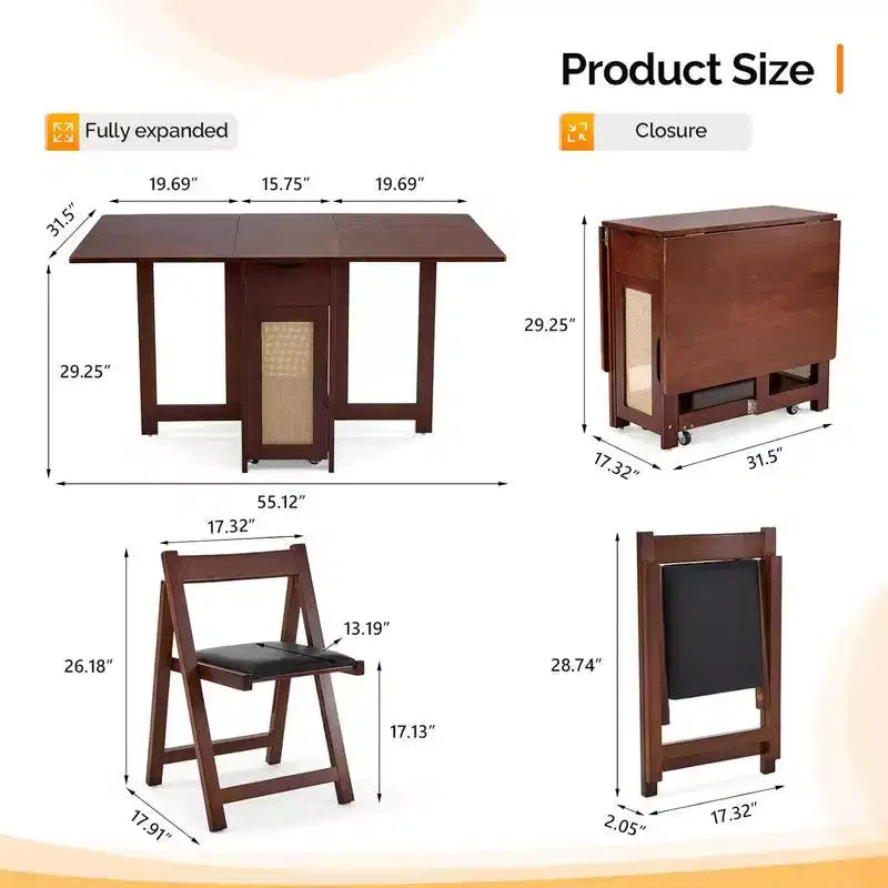 Karl Home 4-Person Walnut Wood Foldable Dining Set