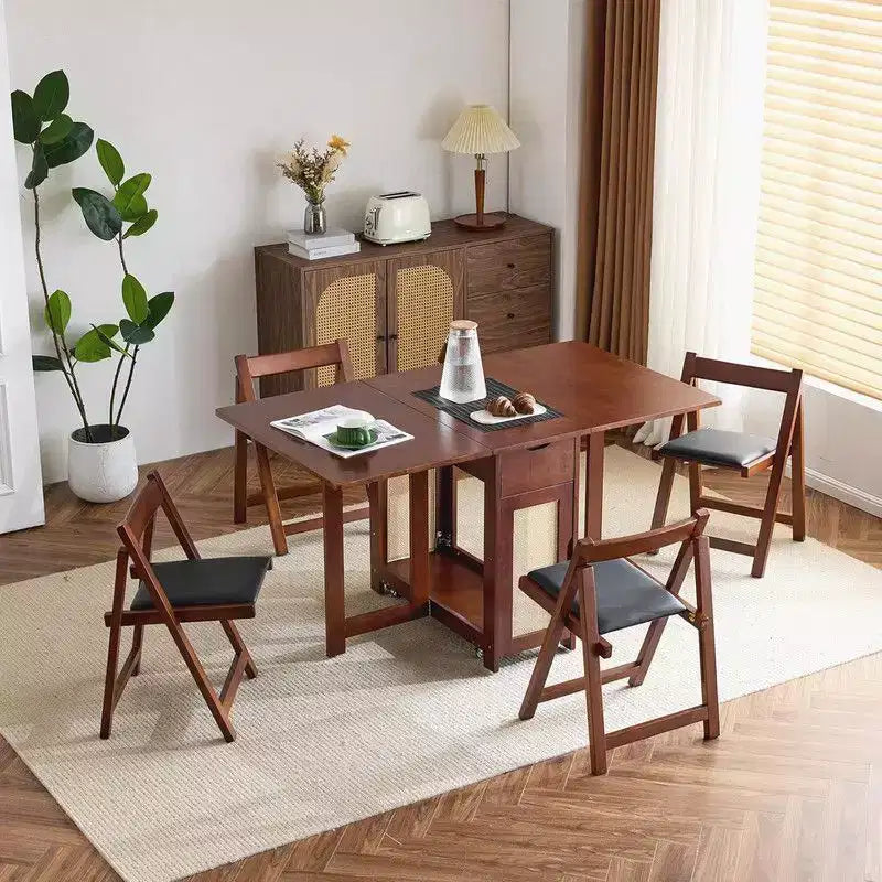 Karl Home 4-Person Walnut Wood Foldable Dining Set