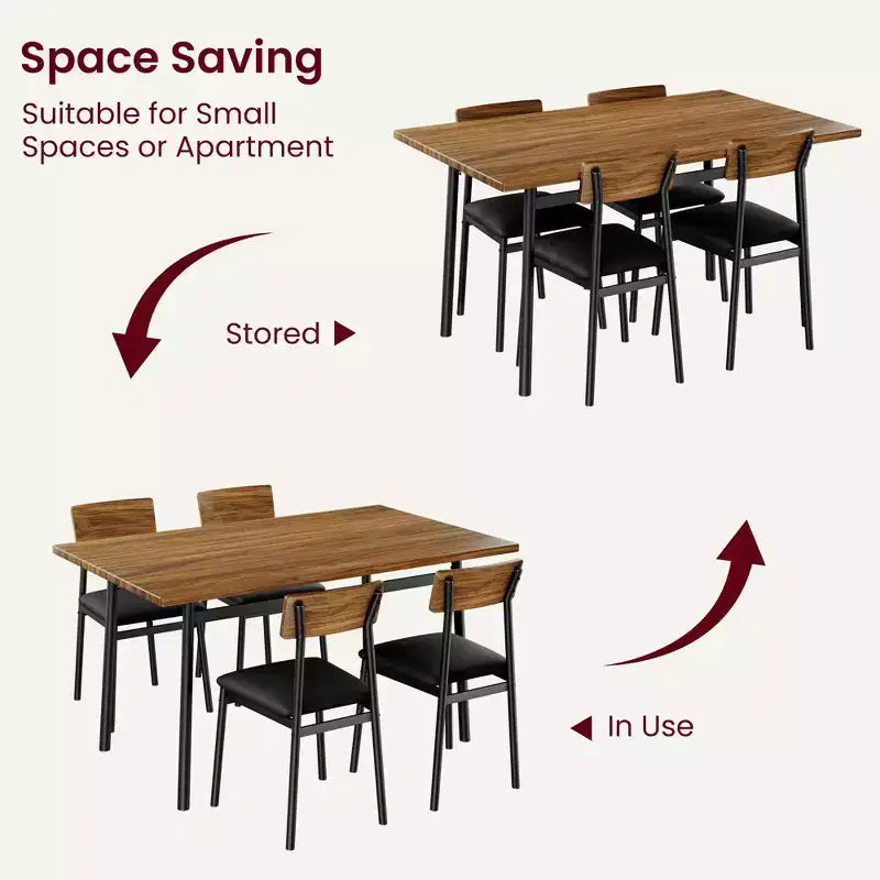 5-Piece Wood Dining Table Set for 4, Smooth Edge Table with 4 Upholstered Chairs, Compact Kitchen Dining Set for Apartment & Small Spaces