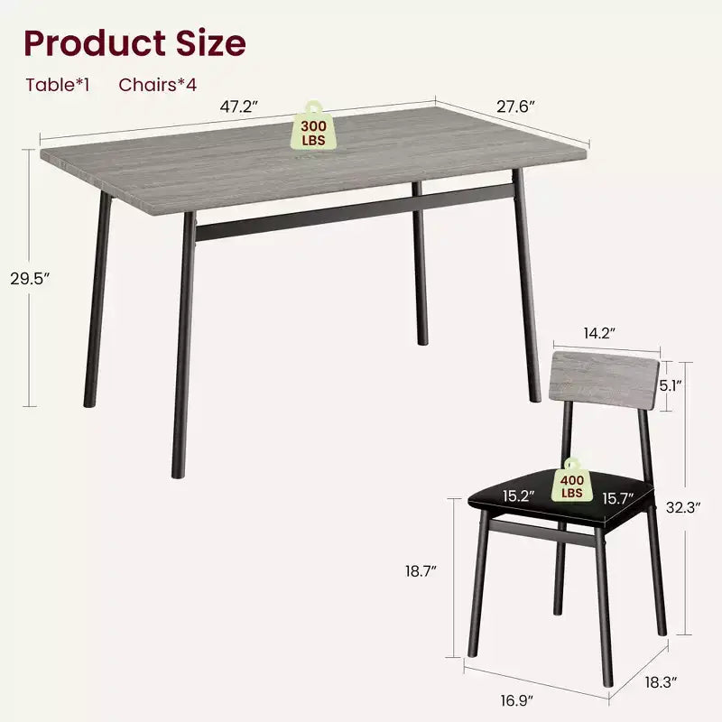 5-Piece Wood Dining Table Set for 4, Smooth Edge Table with 4 Upholstered Chairs, Compact Kitchen Dining Set for Apartment & Small Spaces