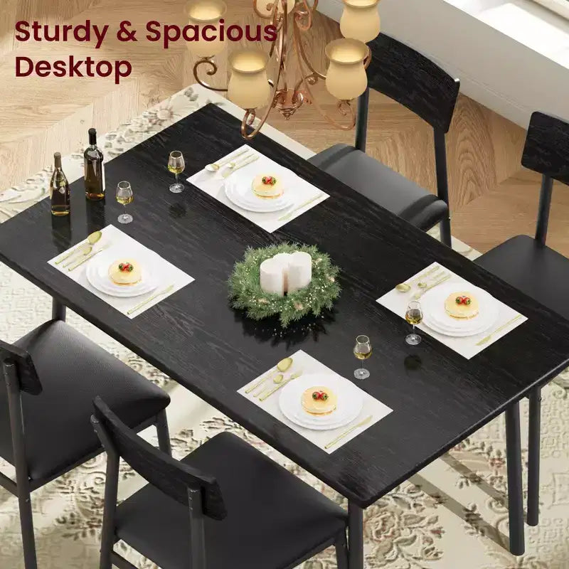 5-Piece Wood Dining Table Set for 4, Smooth Edge Table with 4 Upholstered Chairs, Compact Kitchen Dining Set for Apartment & Small Spaces