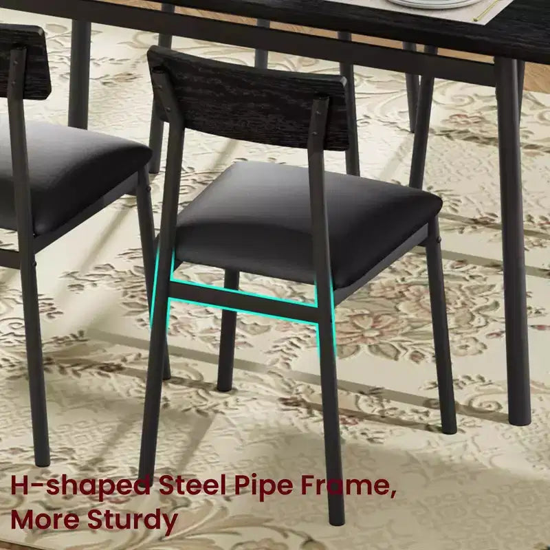 5-Piece Wood Dining Table Set for 4, Smooth Edge Table with 4 Upholstered Chairs, Compact Kitchen Dining Set for Apartment & Small Spaces