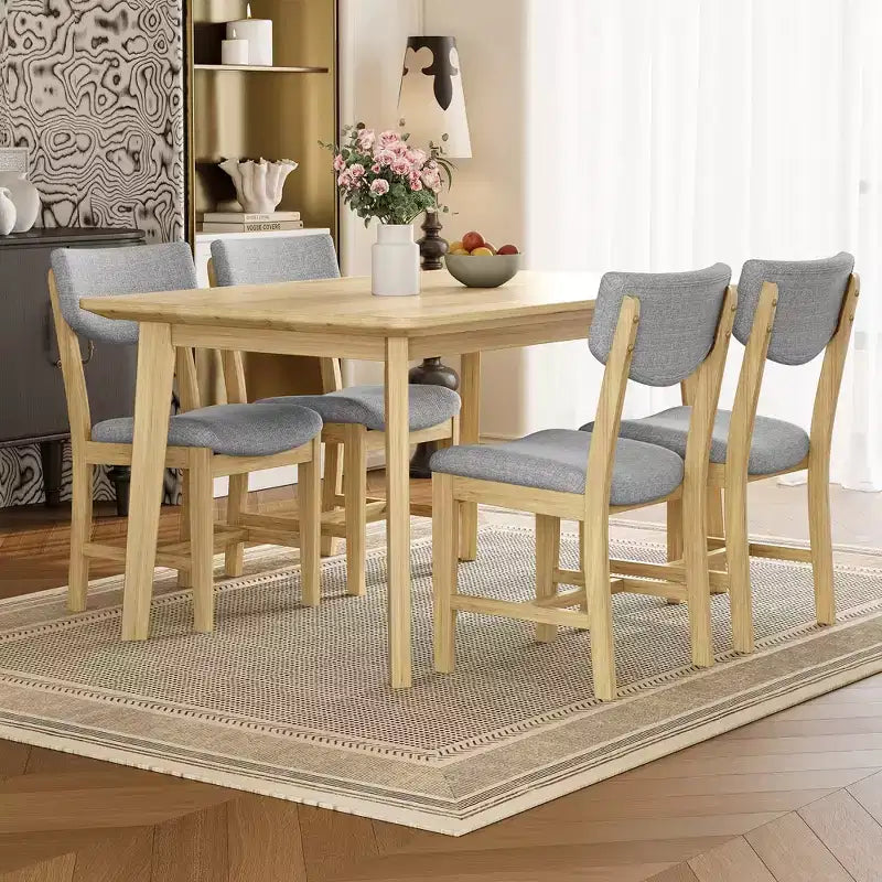 Rustic Wood Dining Table Set for 4, 5 Pieces Rectangular Table Set with Upholstered Chairs for Small Space Kitchen
