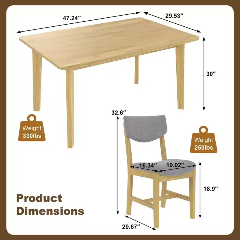 Rustic Wood Dining Table Set for 4, 5 Pieces Rectangular Table Set with Upholstered Chairs for Small Space Kitchen