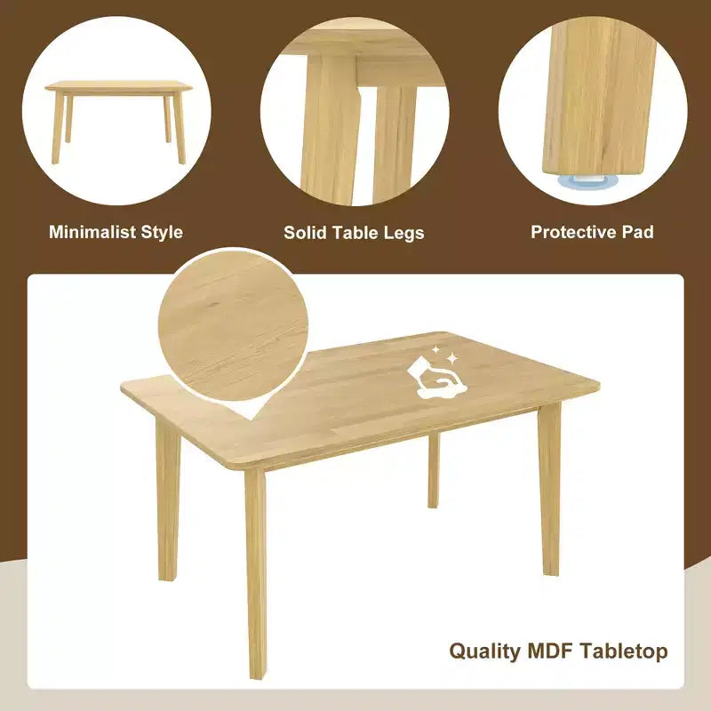 Rustic Wood Dining Table Set for 4, 5 Pieces Rectangular Table Set with Upholstered Chairs for Small Space Kitchen