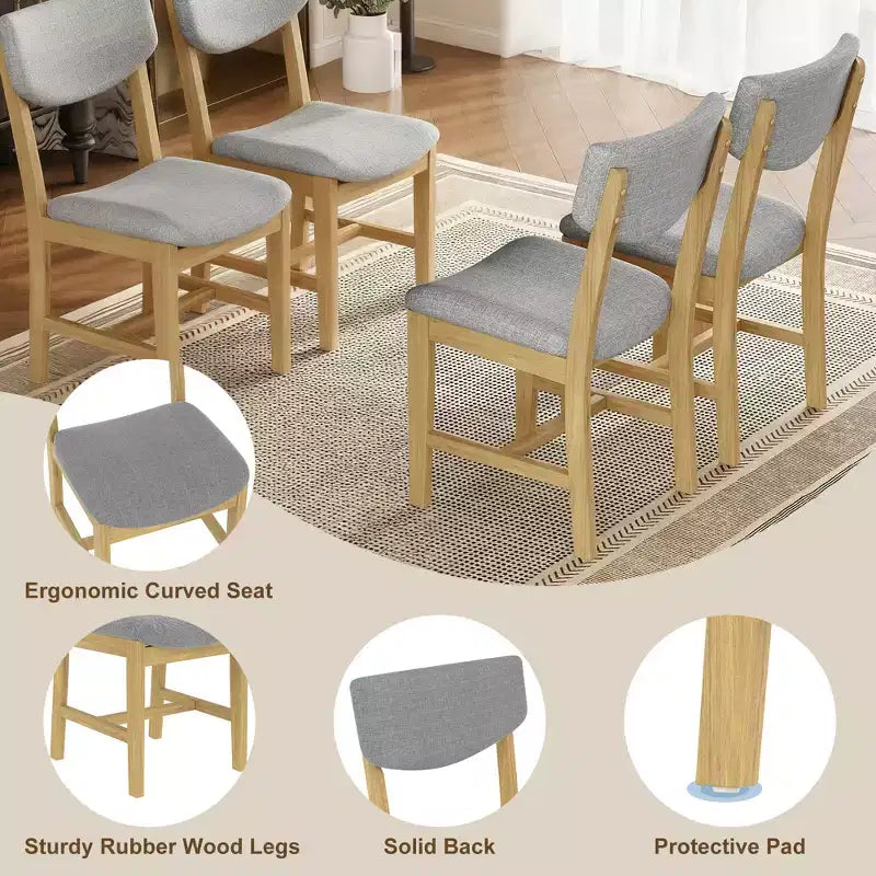Rustic Wood Dining Table Set for 4, 5 Pieces Rectangular Table Set with Upholstered Chairs for Small Space Kitchen