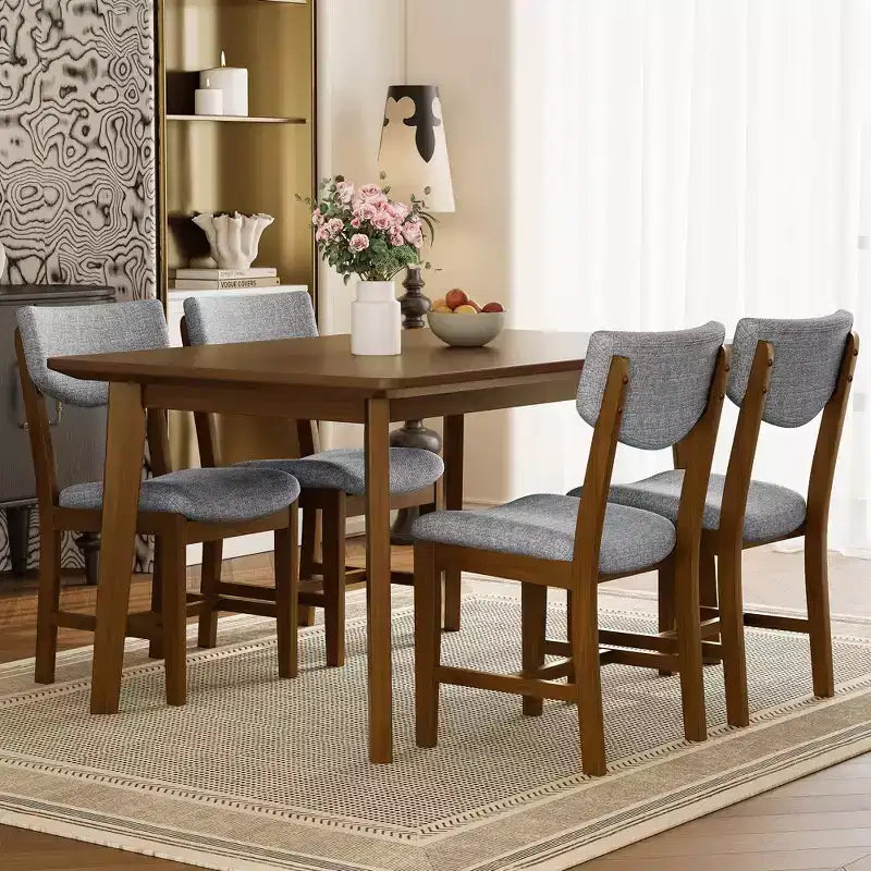 Rustic Wood Dining Table Set for 4, 5 Pieces Rectangular Table Set with Upholstered Chairs for Small Space Kitchen