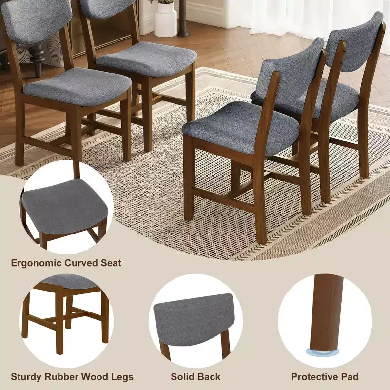 Rustic Wood Dining Table Set for 4, 5 Pieces Rectangular Table Set with Upholstered Chairs for Small Space Kitchen
