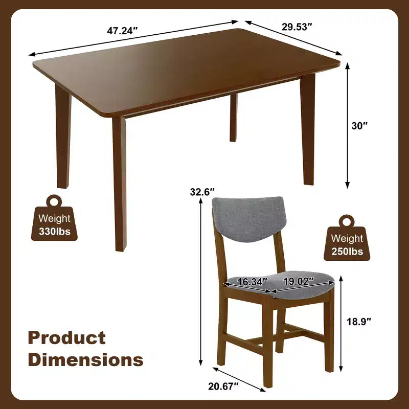 Rustic Wood Dining Table Set for 4, 5 Pieces Rectangular Table Set with Upholstered Chairs for Small Space Kitchen
