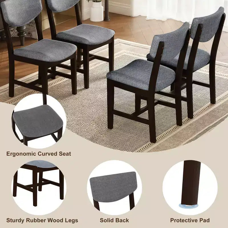 Rustic Wood Dining Table Set for 4, 5 Pieces Rectangular Table Set with Upholstered Chairs for Small Space Kitchen