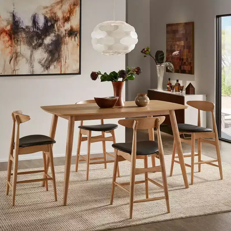 Cortland Mid-Century Natural Oak 63 Wide Counter Height Dining Set - iNSPIRE Q