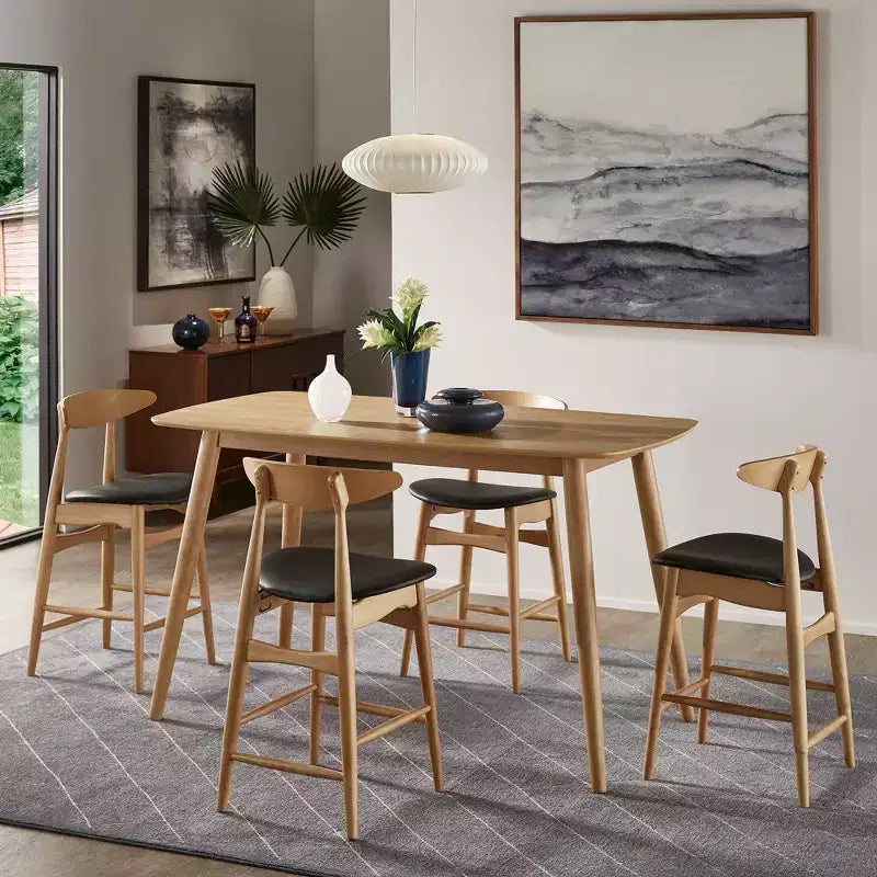 Cortland Mid-Century Natural Oak 63 Wide Counter Height Dining Set - iNSPIRE Q